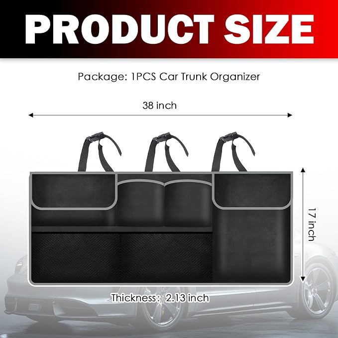 Hanging Trunk Organizer,Large Capacity SUV Trunk Organizer for Storing Umbrellas/Phones/Handbags,Universal Space Saving Car Trunks Storage Organizers with Adjustable Straps