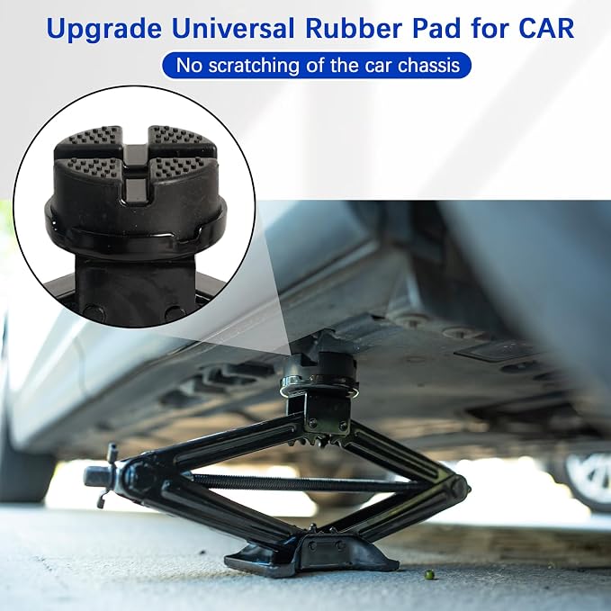 3 Ton Car Jack Kit with Rubber Jack Pads Universal Scissor Jack Tool Set | 6610lbs heavy duty; fits suv sedan mpv; 5.1-16.8 inch lift; roadside flat tire; emergency auto tool; ratcheting leverage