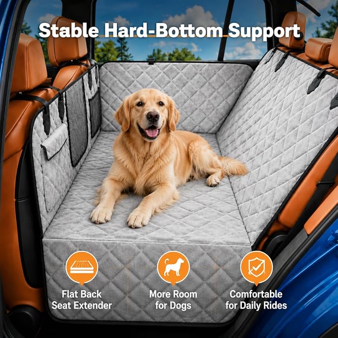 Hard Bottom Car Seat Cover for Dog，Grey for Full Size SUV