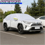 Half Car Cover for Sedan, 149" Windproof Windshield Cover, Dustproof Auto Sunroof Covers with Reflective Straps, All Season Universal Waterproof Vehicle Window Sun Protector(Hatchback)