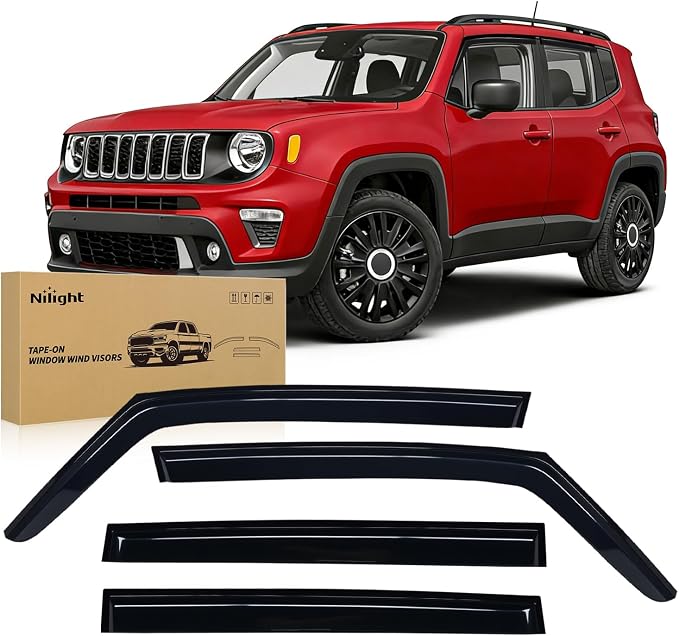 Window Rain Guards for Jeep Renegade 2015 2016 2017 2018 2019 2020 2021 2022 2023 2024, Window Wind Deflectors Vent Visors, Tape on-4PCS