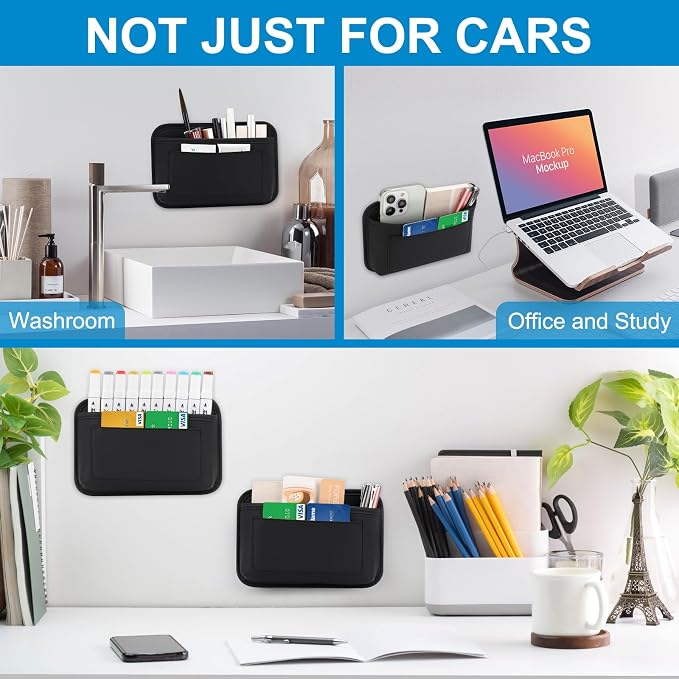 2pcs Universal Car Side Pocket Organizer, PU Leather Car Pocket Pouch Cell Phone Sunglasses Holder Organizer Accessories for Car Seat, Door, Window, Console