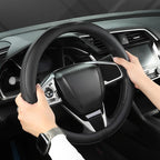 Microfiber Leather Car Steering Wheel Cover for Honda Accord Civic CR-V HR-V Pilot Fit Passport Odyssey,Sport Style,14.5-15 inch (Black-Standrad Size)