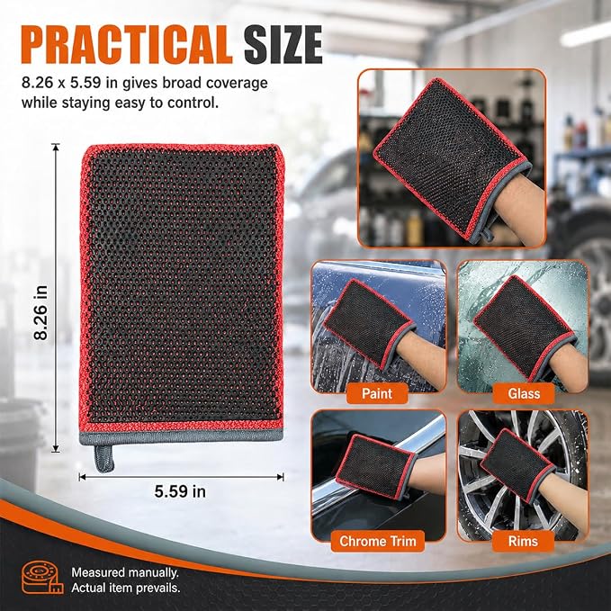 Clay Mitt for Car Detailing, No Scratch Reusable Magic Clay Bar Glove, Microfiber Auto Cleaning Supplies for Removing Debris from Paint, Glass, Wheels, Windshield(Red)