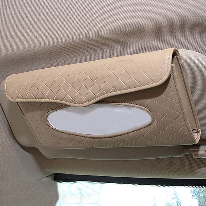Car Tissue Holder, Sun Visor Tissue Holder, Car Visor Napkin Holder, PU Leather Backseat Tissue Case for Car/Truck (Beige)