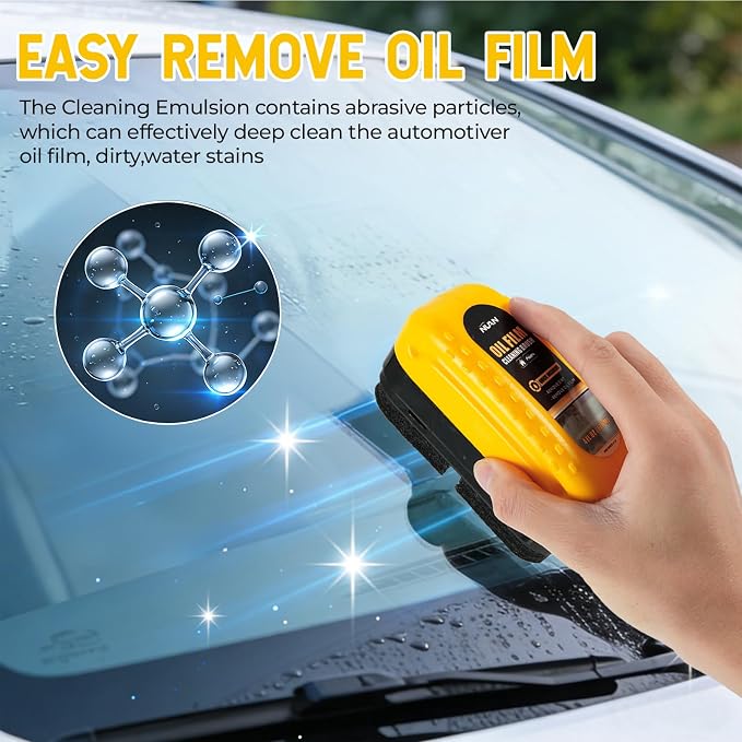 Oil Film Cleaning Brush for Car Windows, Upgraded Clear Vision Car Glass Cleaner with Anti-Rain Coating for Auto Windows and Windshields Improving Clarity, 4fl oz / 120 mL