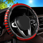 Car Leather Steering Wheel Cover - Carbon Fibre Material, Universal 14.5-15 Inch Leather Anti-Slip Breathable Auto Steering Wheel Covers for Men Women (3D Massage - Sports Red)