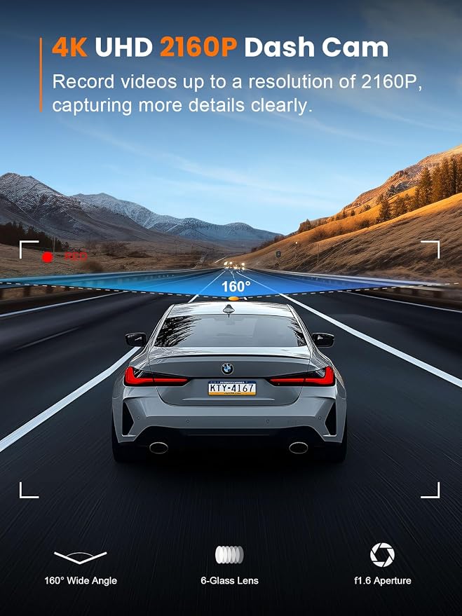 4K Dash Cam Front, Built-in 5G WiFi, 32GB Card Included, Dash Camera for Cars, Mini Dashcam with Super Night Vision, Loop Recording, G-Sensor, 24 Hours Parking Monitor, Support 256GB Max