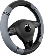Road Comfort Leather Steering Wheel Cover – Premium Anti-Slip Car Steering Wheel Grip Cover – Universal Fit for 14.5”–15” Cars, Trucks & SUVs - Gray