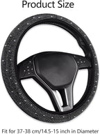 Bling Diamond Steering Wheel Cover with 2.75 inch Car Cup Holder Coasters, Sparkly Car Auto SUVs Interior Accessories for Women Girls, Universal Fit 14" 1/2-15" - Black