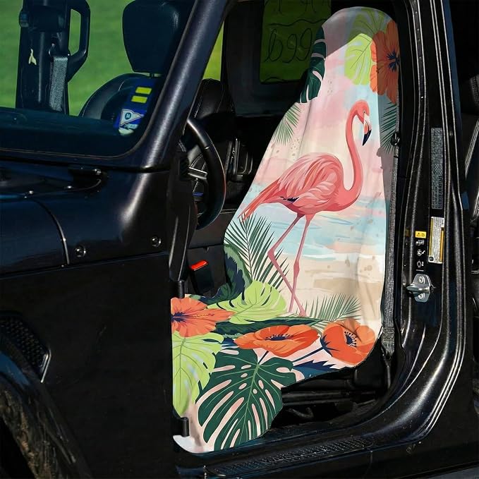 2 Pack Car Seat Towel Covers, Sweat-Proof Microfiber Seat Protectors for Gym, Running, Beach & Workout, Breathable Quick-Dry, Machine Washable, Tropical Flamingo Print, Universal Fit