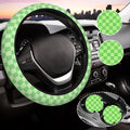 Light Green Steering Wheel Cover for Women,Universal Auto Steering Wheel 14-15 Inch Car Interior Accessories with 2PCS Car Coasters,Suitable for Men and Women