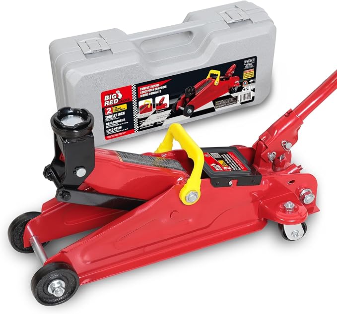 TAM82012-1 Torin Low Profile Hydraulic Trolley Service/Floor Jack with Blow Mold Carrying Storage Case, 2 Ton (4,000 lb) Capacity, Red