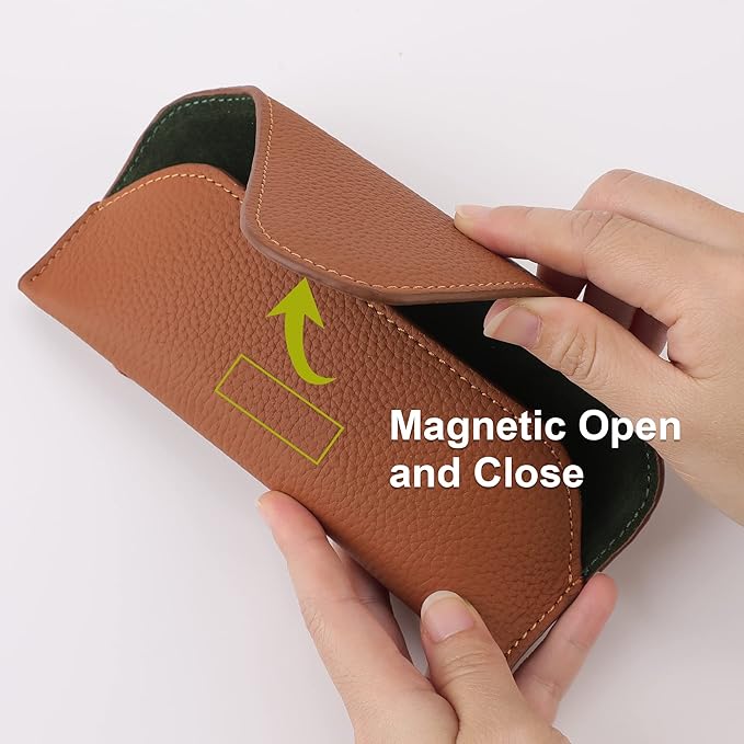 Magnetic Sunglass Holder for Car Visor, Leather Car Glasses Holder | Brown Visor Accessories Eyeglasses Holder Glasses Storage Case