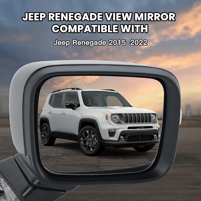Right Passenger Side Mirror Compatible with Jeep Renegade 2015 2016 2017 2018 2019 2020 2021 2022 Door Mirrors Power Heated with Turn Signal Indicator Temperature Sensor Bright Black (7+2 pins)