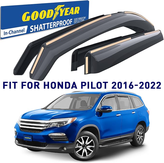 Goodyear Shatterproof in-Channel Window Deflectors for Honda Pilot 2016-2022/Honda Passport 2019-2025, Rain Guards, Window Visors for Cars, Vent Deflector, Car Accessories, 4 pcs - GY008168