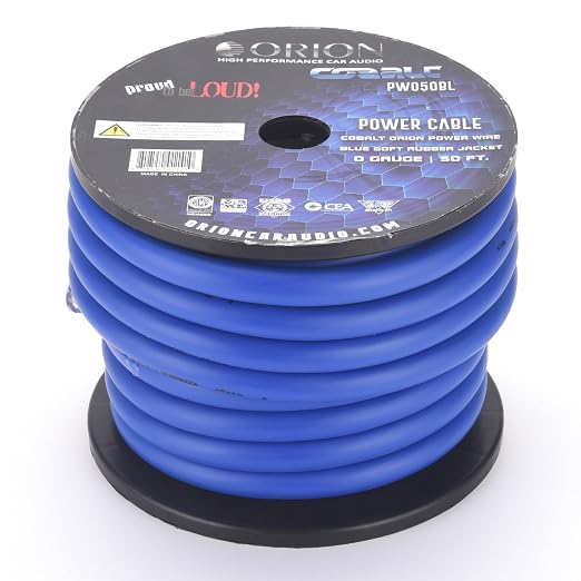 Orion Cobalt PW050BL 0 Gauge Wire (50ft) Copper Clad Aluminum CCA 0 AWG - 100% American Wire Gauge, High Powered Car Audio/Amplifier Power & Ground Cable, Battery Cable, RV Trailer Wiring