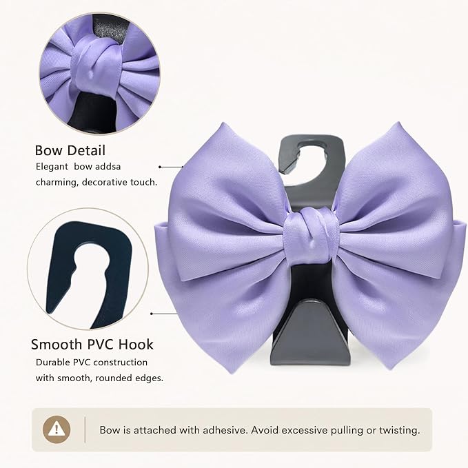 2 Pack Car Purse Hooks, Cute Bow Car Seat Headrest Hook Hanger for Purses and Bags, Space-Saving Car Accessory (Light purple)