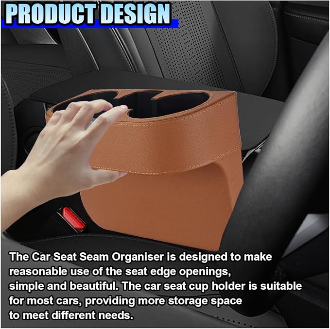 ZIMISI Car Cup Holder, Leather Front Console Gap Filler Organizer (Brown) | Car Seat Gap Filler Storage Box, Multifunctional Car Cup Drink Holder, Coin Bucket, Cell Mobile Phone Holder