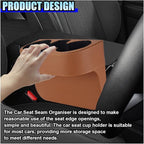 ZIMISI Car Cup Holder, Leather Front Console Gap Filler Organizer (Brown) | Car Seat Gap Filler Storage Box, Multifunctional Car Cup Drink Holder, Coin Bucket, Cell Mobile Phone Holder