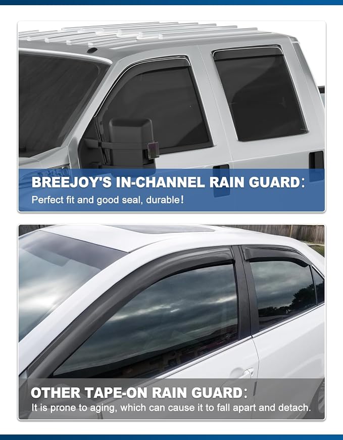 in-Channel Window Rain Guards Fit for Ford F250 - F550 Super Duty 1999-2016 SuperCrew,Rain Guards Visors Vent Visors Window Deflector, Vent Shades Car Accessories -4 pcs