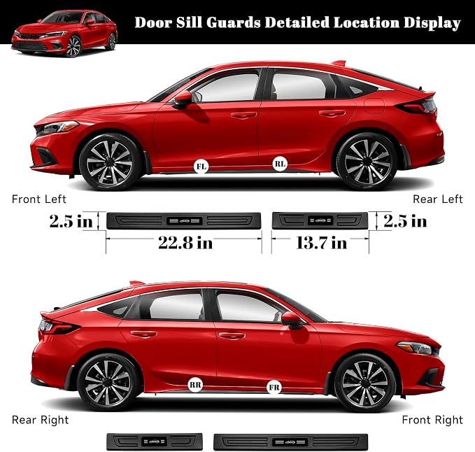 4PCS Car Door Edge Guards Door Sill Protector for Honda Civic 2022-2025 2026 Accessories ABS Plastic Material Matte Black Car Door Threshold Protection