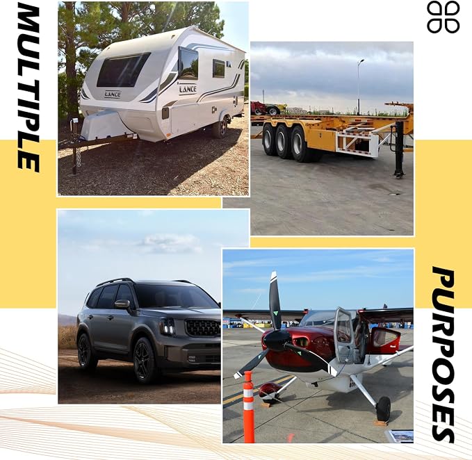 Wheel Chocks for Trailers RVs camper Trucks and Small Aircraft wheel chock, Wheel Chocks Block with 3 Reflective Strips ,Versatile Heavy Duty Solid Rubber Wheel Immobilizers & Chocks[2 Pair 4 Pack]