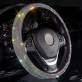 Car Bling Steering Wheel Cover for Women Girls 15 Inch Universal Colorful Crystal Rhinestone Diamond Rainbow Bling Accessories Anti Slip Wheel Protector Sparkling, Black