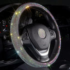 Car Bling Steering Wheel Cover for Women Girls 15 Inch Universal Colorful Crystal Rhinestone Diamond Rainbow Bling Accessories Anti Slip Wheel Protector Sparkling, Black