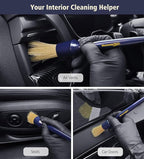 Car Detailing Brush Set, 3 Pack Ultra Soft Boars Hair Detailing Brushes for Leather Seat Air Vents Engine Bay, Auto Detail Brushes Car Detailing for Interior Exterior, Indigo