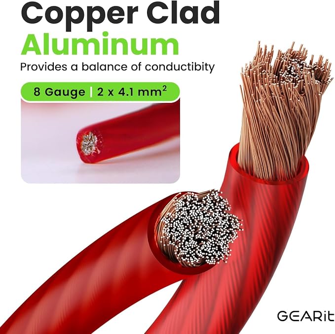 8 Gauge Wire 10 ft Red, 8 AWG Battery Cable CCA, Copper-Clad Aluminum Power Cable for Car Audio Amp, Automotive, RV