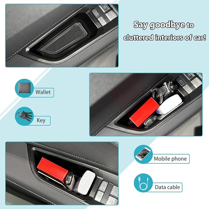 Front Door Side Storage Box Compatible with Audi Q4 E-Tron 2022 2023 2024 2025, ABS Car Front Door Side Armrest Grab Handle Groove Storage Organizer Tray Pocket Slot Mat Insert Accessories