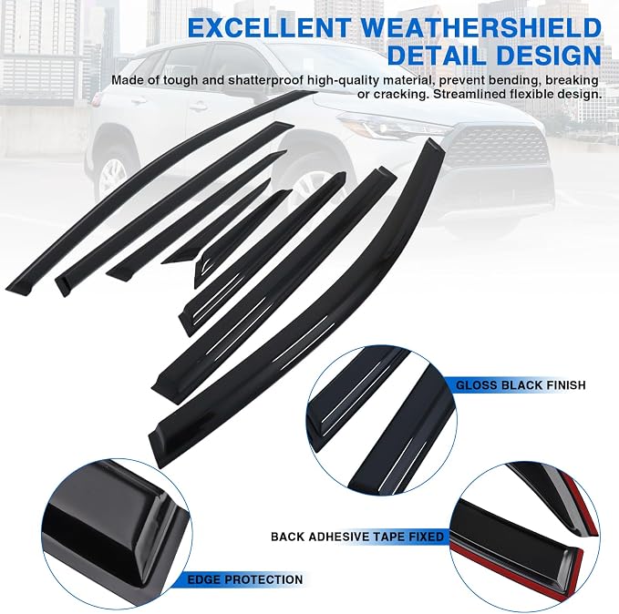 MotorFansClub 8pcs Window Vent Visor Rain Guards Fit for Corolla Cross | 2022 2023 2024 2025 Window Deflector Shade Shield Cover Black