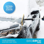 55" Extendable Snow Brush & Ice Scraper for Car Windshield - Long Aluminum Grip for Truck, SUV - 14" Foam Head - Safe on Auto & Windows - Wide Frost Remover - Yellow