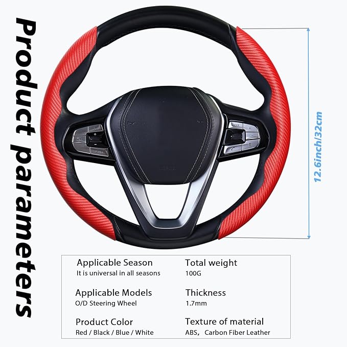 2pcs Car Steering Wheel Cover,Anti-Skid Carbon Fiber Steering Wheel Protector for Men Women,Multiple Color Options,Universal for Most Car Interiors Accessories (Red)
