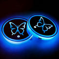2Pcs Butterfly LED Car Cup Holder Coasters 7 Colors 3 Modes Lights Up Cups | with USB of Car Accessories for SUV Trucks Sedans, Waterproof Interior Atmosphere Lamp, Butterfly Gifts for Women Men