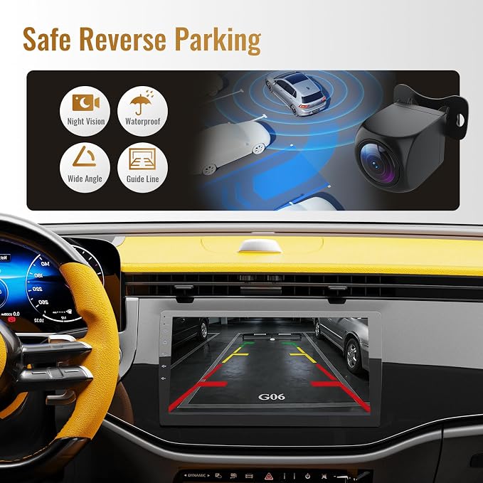 10.1 Inch Double Din Android Car Stereo with Wireless Apple CarPlay & Android Auto - 2GB RAM 64GB ROM, IPS Touchscreen, GPS Navigation, Bluetooth, Supports 720P AHD Backup Camera