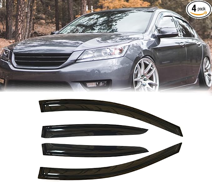 Tape-On Rain Guard 4-Piece for 2013-2017 Honda Accord Windows Visor Shield Shade Smoke 94535