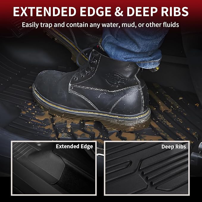 Floor Mats for Ford F-150 2015-2026 | F150 Lightning 2022-2025 SuperCrew (Rear w/o Fold Flat Storage) Carpet Floor All Weather Protector TPE Truck Liners- 1st & 2nd Row, 3pcs Black