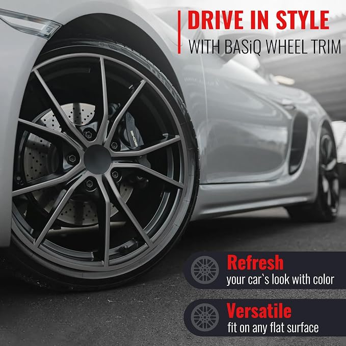 BASiQ Universal Styling Trim - 26 Feet, 6 Colors, Flat Design, Easy to Apply with Premium 3M Tape - Versatile Rim Styling and Color Accent for Cars, Trucks, SUVs - Light Gray