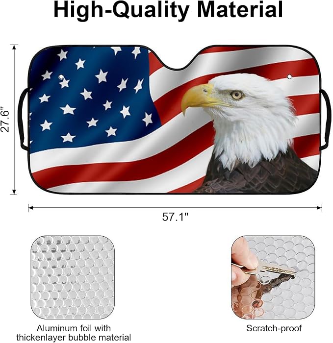 Eagle Foldable Windshield Snow Cover, Reflective Accordion Car Windshield Snow Cover, Sun Visor for Car Windshield, Ultimate Heat & UV Protection, Suitable for Most Cars, 57.1" L x 27.6" W