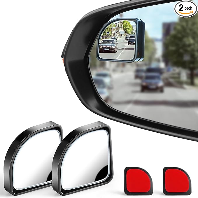 2PCS Fan Blind Spot Mirror, HD Glass and ABS Housing Convex Wide Angle Rearview Mirror with Adjustable Stick for Universal Car, Black