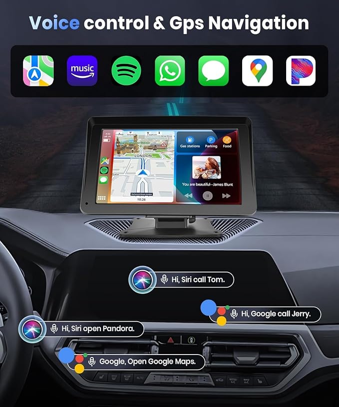 Portable Car Stereo Wireless Carplay Android Auto,7 Inch Touch Screen Car Radio with Bluetooth Hands-Free/Mirror Link/Maps Navigation/Voice Control/TF Card/AUX,for Cars, Trucks, SUVs