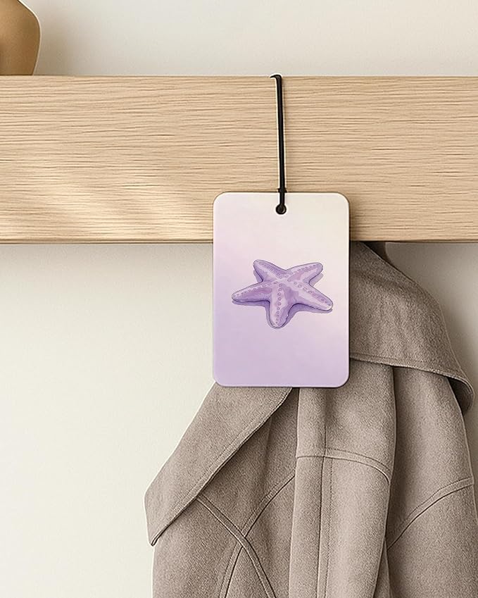 Purple Beach Car Air Freshener 4 Pcs Coconut Scented, Ocean Shell Turtle Starfish Jellyfish Car Accessories Mirror Decor for Women, Beachy Hanging Air Freshener for Cars Closet Drawer Books
