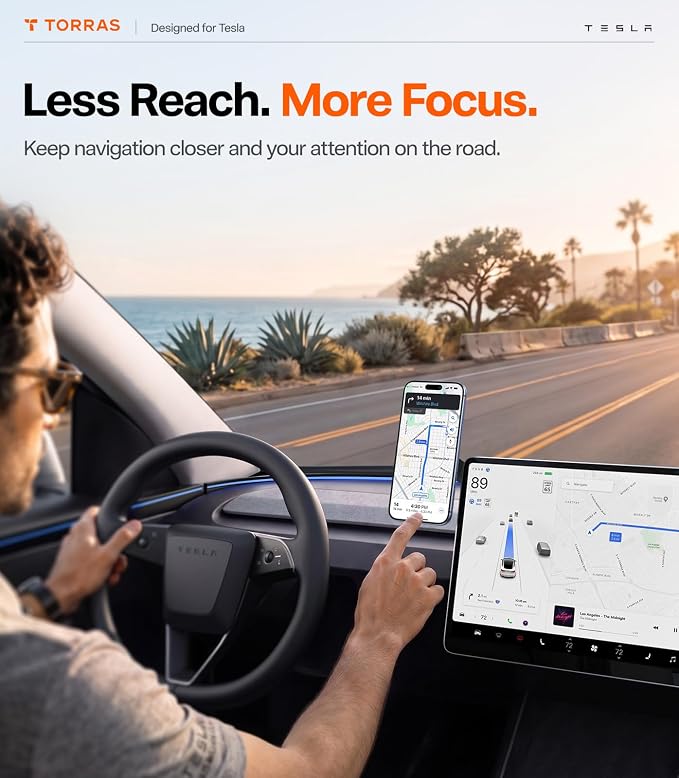 Stow Tesla Phone Mount [Hidden & Strong Magnet] 360°Rotation Foldable Tesla Phone Holder Fit for All Phones, Tesla MagSafe Car Mount, Tesla Accessories for Model Y Model 3/S/X/Cybertruck