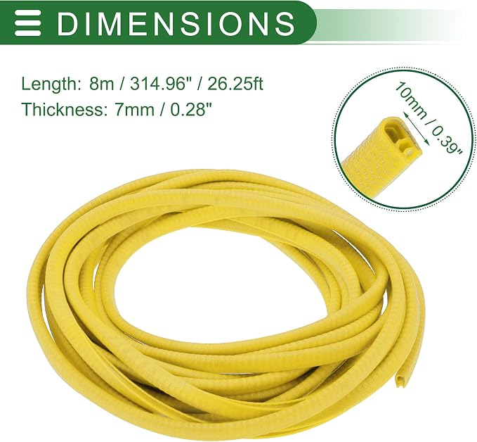 Universal Car Door Edge Protective Sealing Strip U-Type Door Scratch Protection Guard, 26.25ft 8m, Anti-scratch Collision, PVC Iron, Yellow