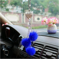 Bling Diamond Heart Car Interior Accessories, Car Mirror Hanging Ornament for Women, Love Heart & Pink Plush Ball Decor Ornament Pendant (Dark Blue)