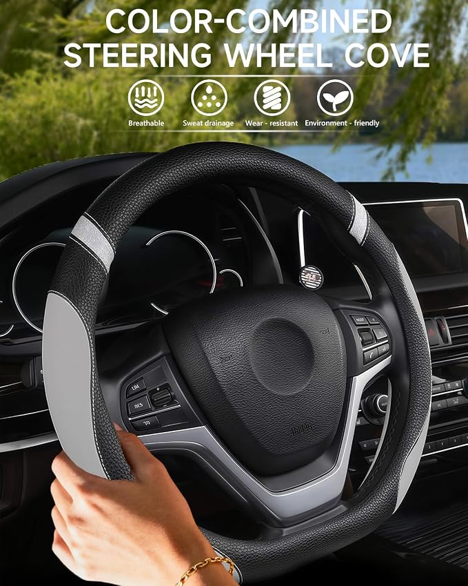 D-Shaped Flat Bottom Steering Wheel Cover for Women Girl - Stylish Car Accessory (Gray)