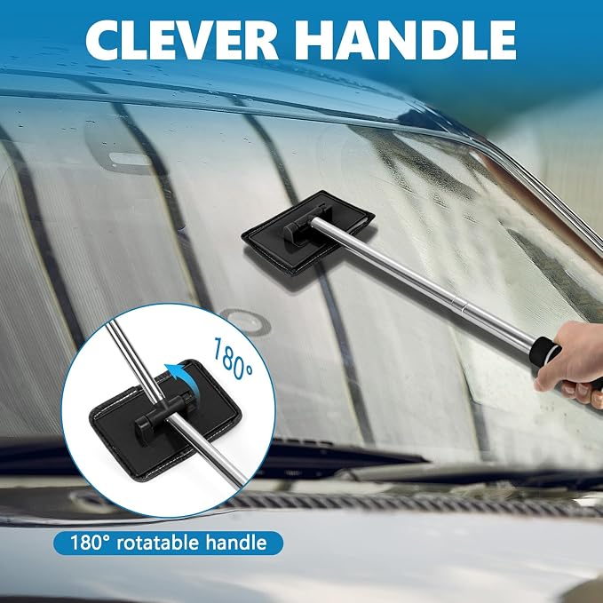 Car Windshield Cleaning Tool, Car Windshield Window Cleaner, Auto Glass Wiper Tool with Extendable Handle & Reusable Microfiber Pad, Universal Vehicle Cleaning Car Accessories (Black)