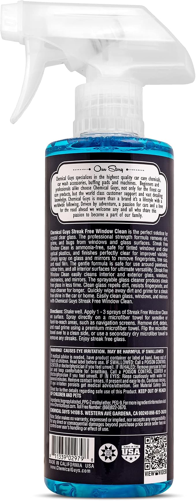 Streak Free Glass and Window Cleaner - Works on Glass, Windows, Mirrors, and Screens, Ammonia-Free and Safe on Tinted Windows, for Cars, Trucks, SUVs, and Home Use - 16 oz